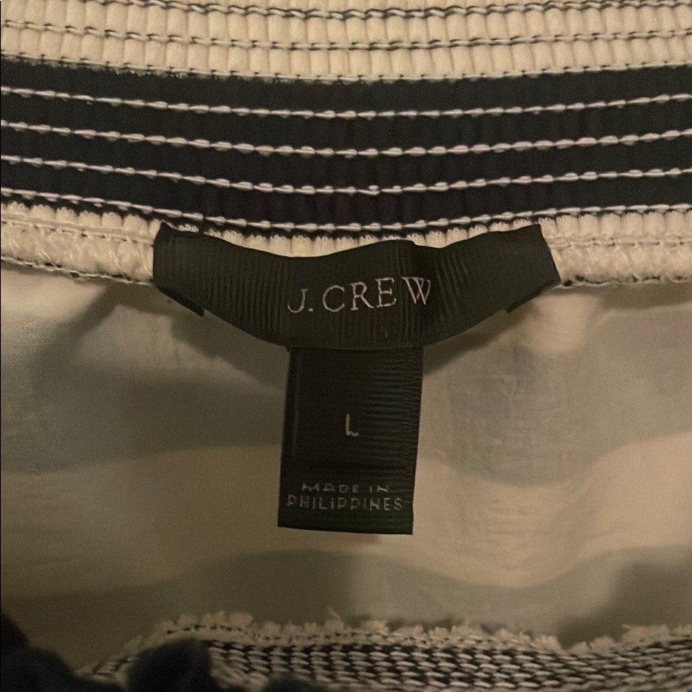 J. Crew Navy Blue and White 3/4 Sleeve off the Shoulder Mini Dress - Picture 2 of 3